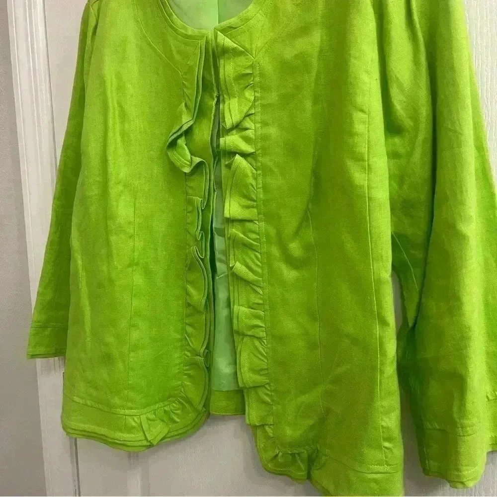 Green Ruffled 3/4 Sleeve Jacket by Kim Roger’s - Picture 5 of 9